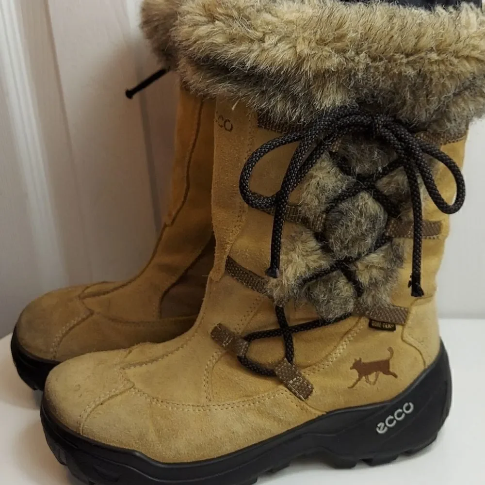 Ecco Gore-tex Fur Trim Sude Winter Boots Sz 35